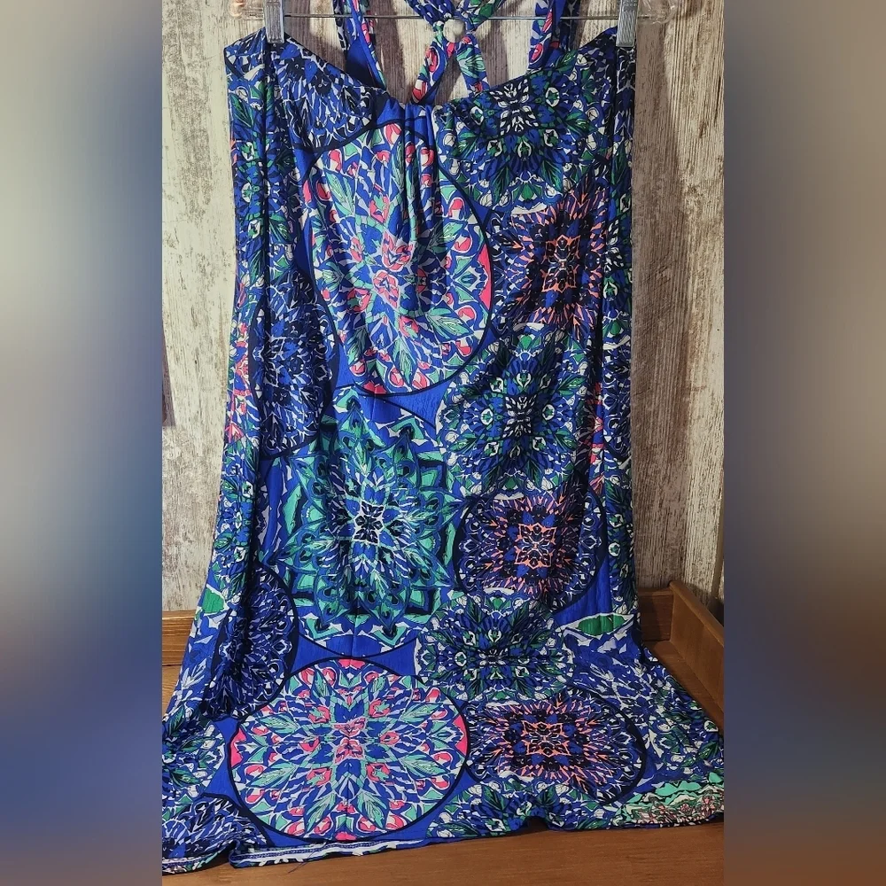 Vibrant Patterned Maxi Dress in Blue and Green